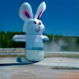 generated: an inflatable rabbit held up in the air by the geyser Old Faithful #3